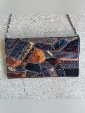 Vintage 70s 80s Bags by Varon
Patchwork Snakeskin Leather Purse with Chain Strap
